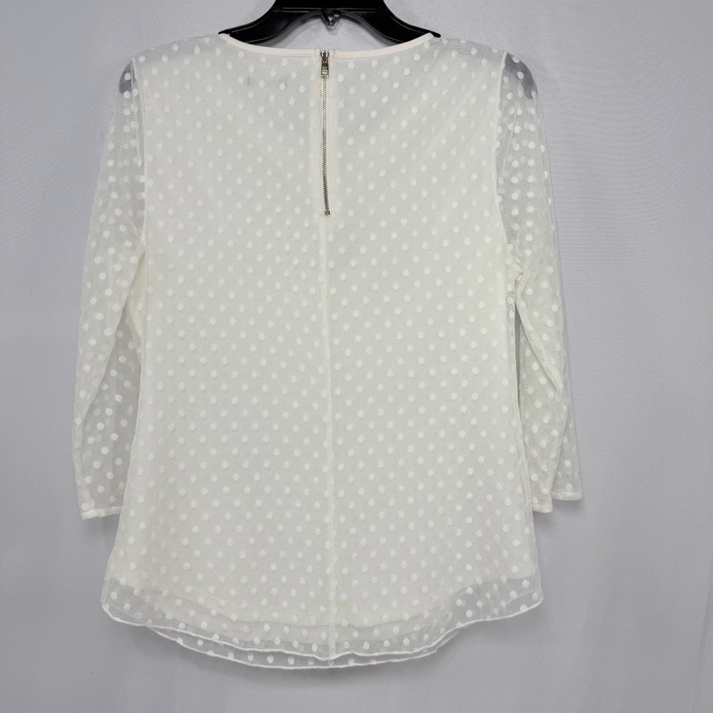 Sheer Polka Dot Swiss Dot Ann Taylor Ivory Mesh Blouse Size M Medium - Picture 3 of 8